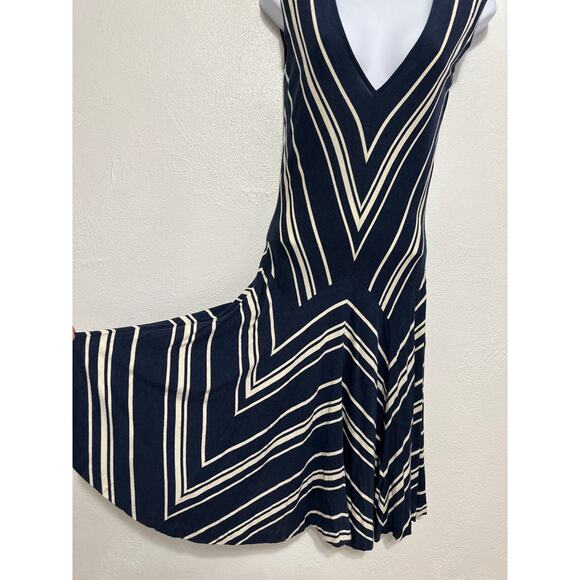 Ralph Lauren Fit & Flare Dress S Navy Blue Cream Strips Classic Preppy Old Money - Picture 2 of 10
